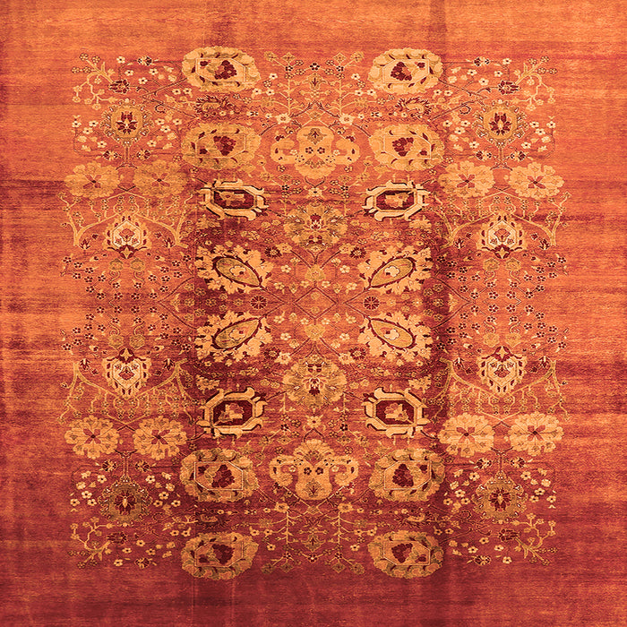 Square Machine Washable Oriental Orange Industrial Area Rugs, wshurb3130org
