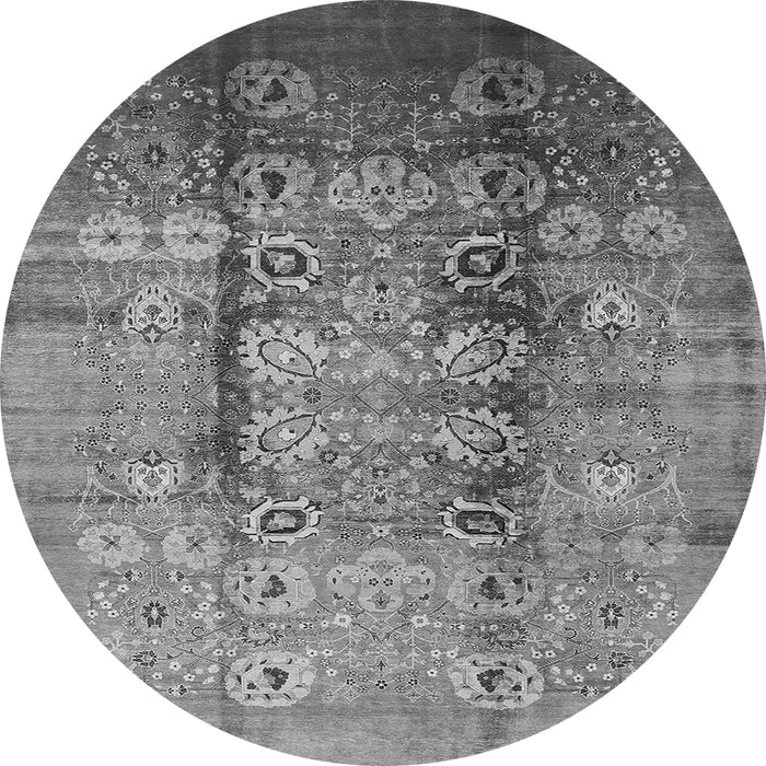 Round Machine Washable Oriental Gray Industrial Rug, wshurb3130gry