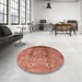 Round Machine Washable Industrial Modern Coral Orange Rug in a Office, wshurb3130