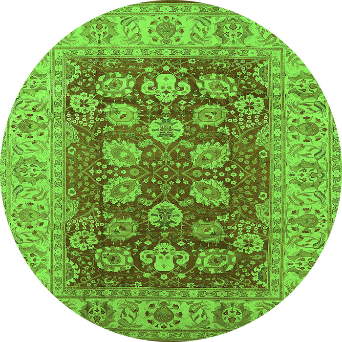 Round Machine Washable Oriental Green Industrial Area Rugs, wshurb3131grn
