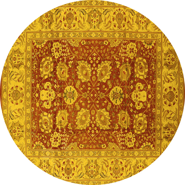 Round Machine Washable Oriental Yellow Industrial Rug, wshurb3131yw