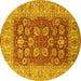 Round Machine Washable Oriental Yellow Industrial Rug, wshurb3131yw