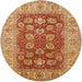 Round Mid-Century Modern Orange Oriental Rug, urb3131