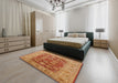 Mid-Century Modern Orange Oriental Rug in a Bedroom, urb3131