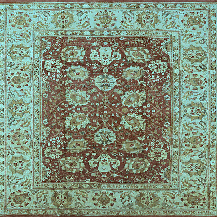 Square Machine Washable Oriental Light Blue Industrial Rug, wshurb3131lblu