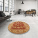 Round Mid-Century Modern Orange Oriental Rug in a Office, urb3131