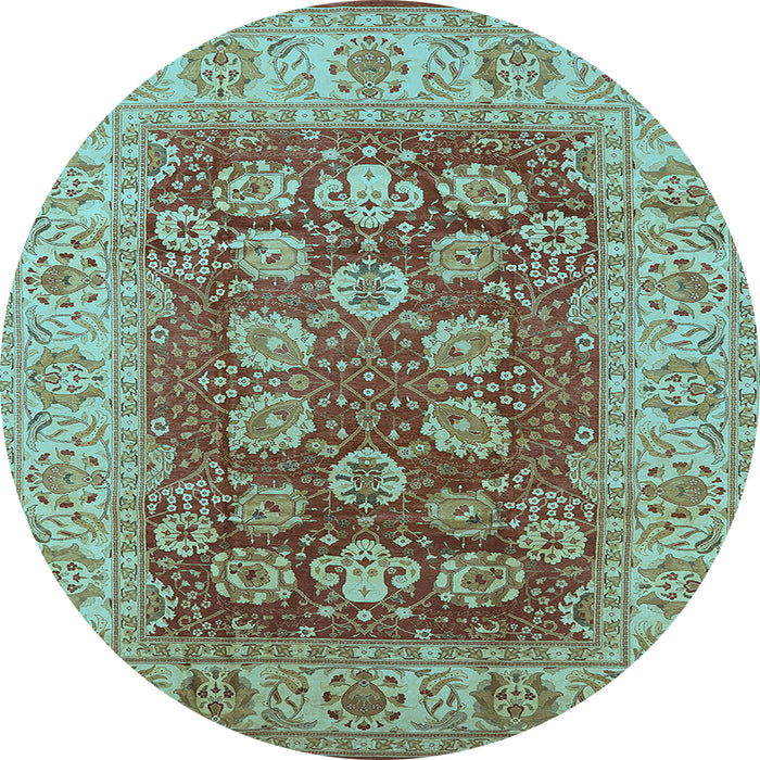 Round Machine Washable Oriental Light Blue Industrial Rug, wshurb3131lblu