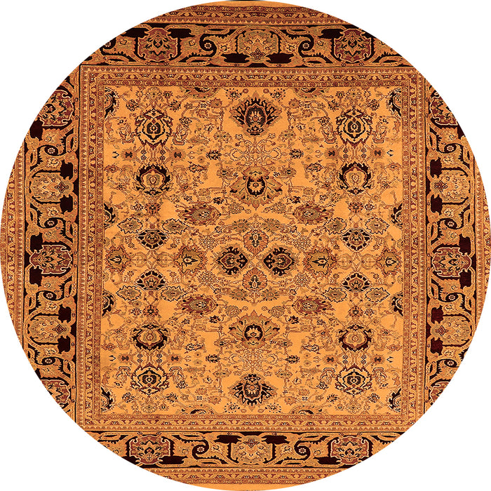 Round Machine Washable Oriental Orange Industrial Area Rugs, wshurb3132org