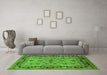 Machine Washable Oriental Green Industrial Area Rugs in a Living Room,, wshurb3132grn