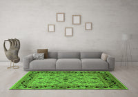 Machine Washable Oriental Green Industrial Rug, wshurb3132grn