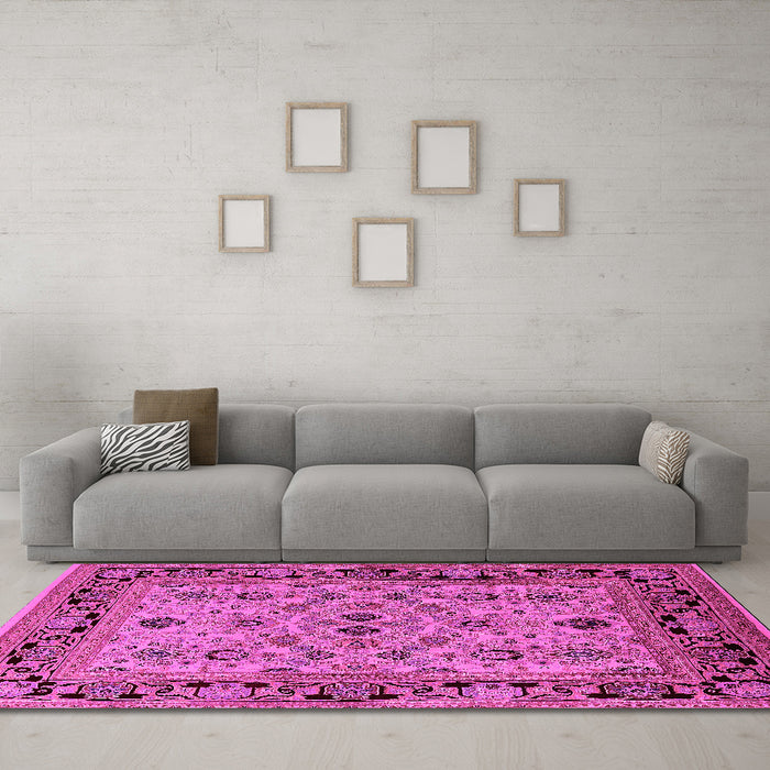 Machine Washable Oriental Pink Industrial Rug in a Living Room, wshurb3132pnk