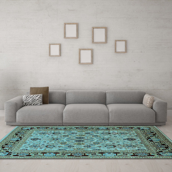 Machine Washable Oriental Light Blue Industrial Rug in a Living Room, wshurb3132lblu