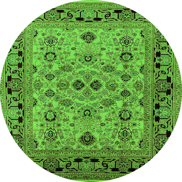 Round Machine Washable Oriental Green Industrial Area Rugs, wshurb3132grn
