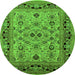 Round Machine Washable Oriental Green Industrial Area Rugs, wshurb3132grn