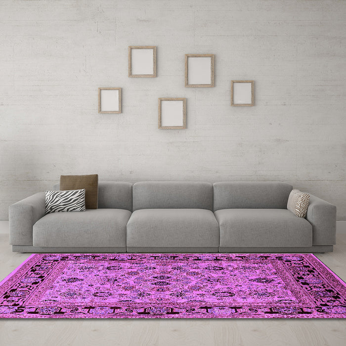 Machine Washable Oriental Purple Industrial Area Rugs in a Living Room, wshurb3132pur