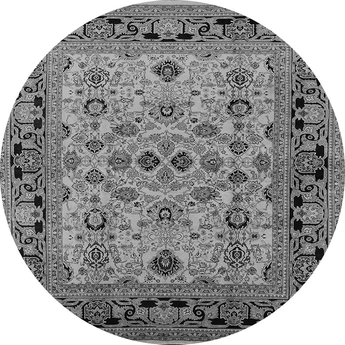 Round Machine Washable Oriental Gray Industrial Rug, wshurb3132gry
