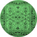 Round Oriental Emerald Green Industrial Rug, urb3132emgrn