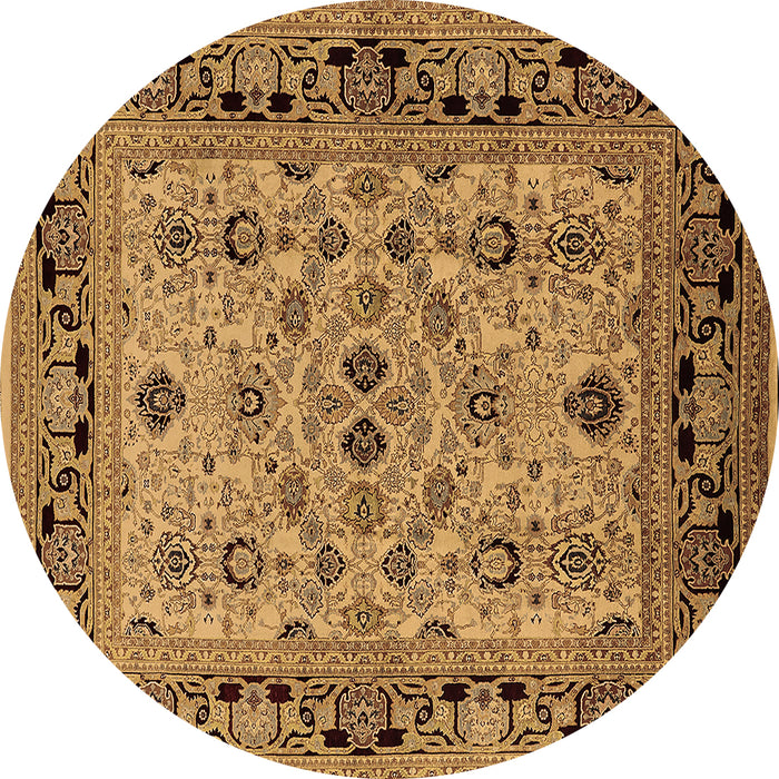 Round Machine Washable Oriental Brown Industrial Rug, wshurb3132brn