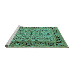 Sideview of Machine Washable Oriental Turquoise Industrial Area Rugs, wshurb3132turq