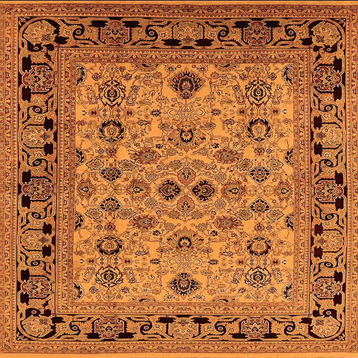 Square Machine Washable Oriental Orange Industrial Area Rugs, wshurb3132org