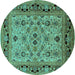 Round Machine Washable Oriental Turquoise Industrial Area Rugs, wshurb3132turq