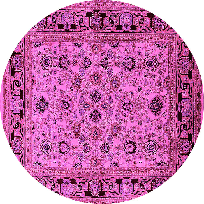 Round Machine Washable Oriental Pink Industrial Rug, wshurb3132pnk