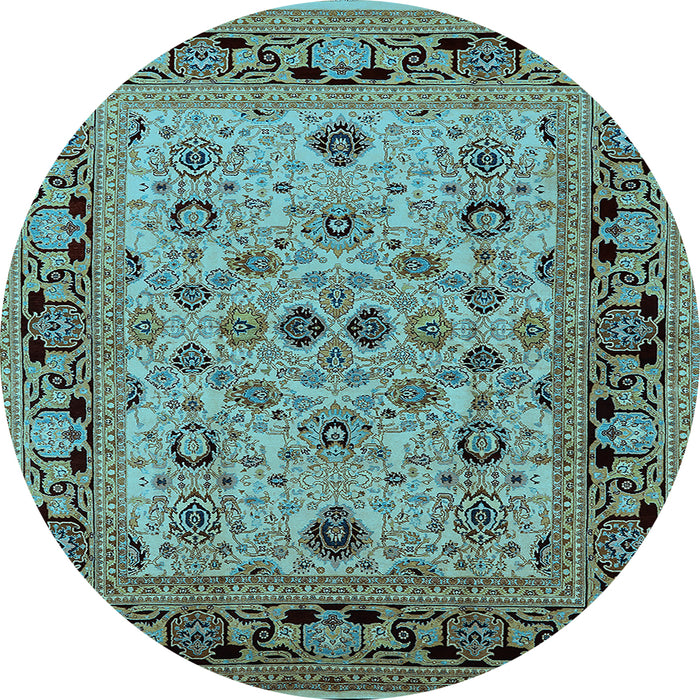 Round Machine Washable Oriental Light Blue Industrial Rug, wshurb3132lblu