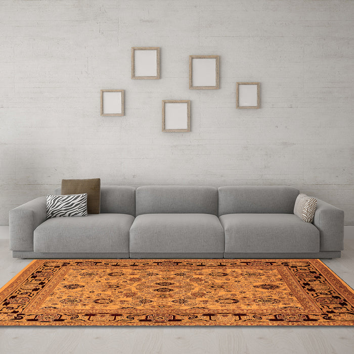Machine Washable Oriental Orange Industrial Area Rugs in a Living Room, wshurb3132org