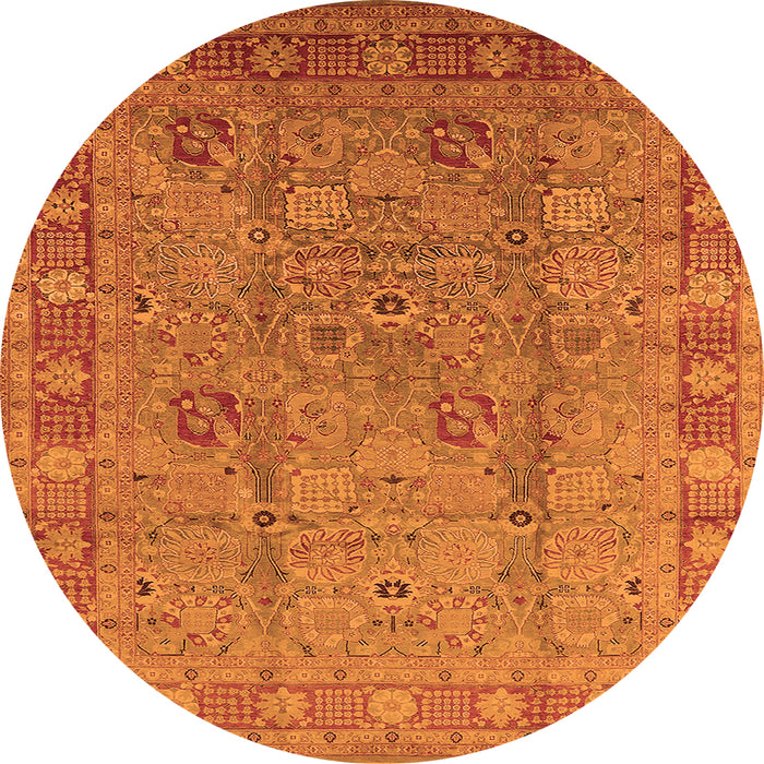 Round Machine Washable Oriental Orange Industrial Area Rugs, wshurb3133org