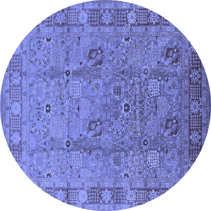 Round Machine Washable Oriental Blue Industrial Rug, wshurb3133blu