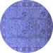 Round Machine Washable Oriental Blue Industrial Rug, wshurb3133blu