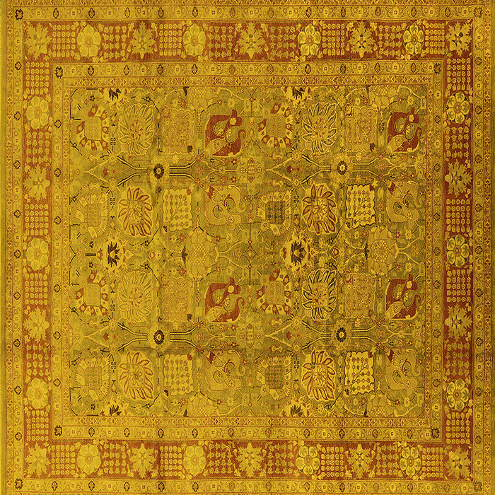 Square Machine Washable Oriental Yellow Industrial Rug, wshurb3133yw