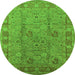 Round Machine Washable Oriental Green Industrial Area Rugs, wshurb3133grn