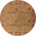 Round Machine Washable Oriental Brown Industrial Rug, wshurb3133brn