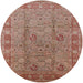 Round Machine Washable Industrial Modern Chestnut Red Rug, wshurb3133