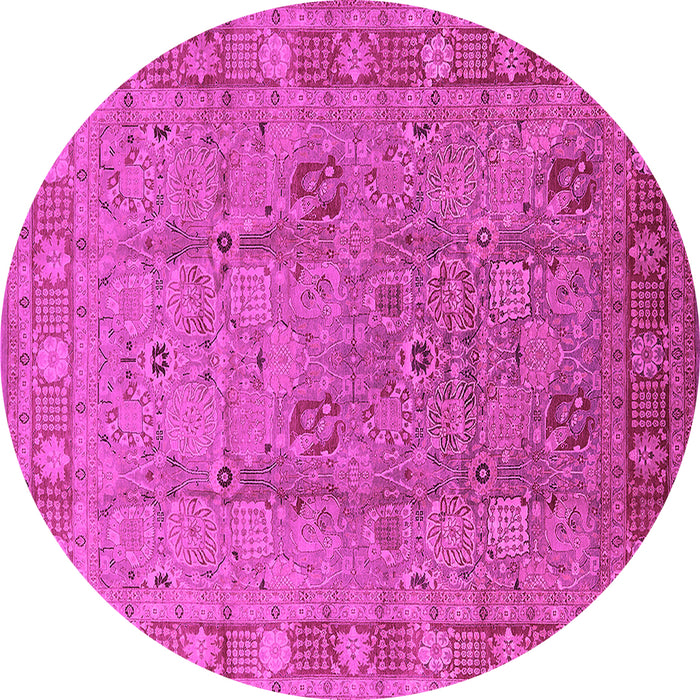 Round Machine Washable Oriental Pink Industrial Rug, wshurb3133pnk