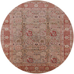 Round Mid-Century Modern Chestnut Red Oriental Rug, urb3133
