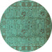 Round Oriental Turquoise Industrial Rug, urb3133turq