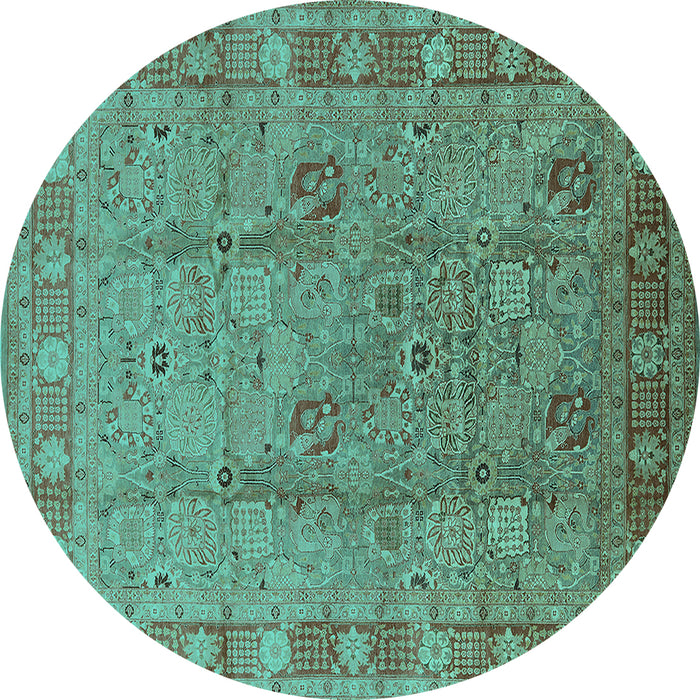 Round Machine Washable Oriental Turquoise Industrial Area Rugs, wshurb3133turq