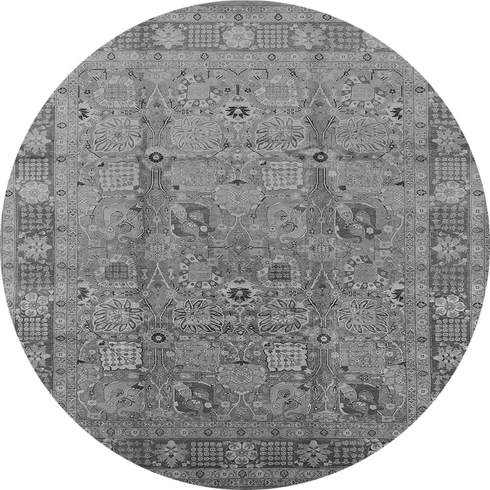 Round Machine Washable Oriental Gray Industrial Rug, wshurb3133gry