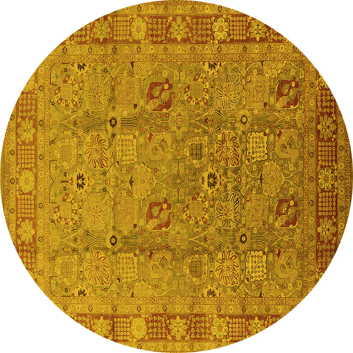Round Machine Washable Oriental Yellow Industrial Rug, wshurb3133yw