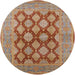 Round Mid-Century Modern Camel Brown Oriental Rug, urb3134