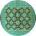 Round Machine Washable Oriental Turquoise Industrial Area Rugs, wshurb3134turq