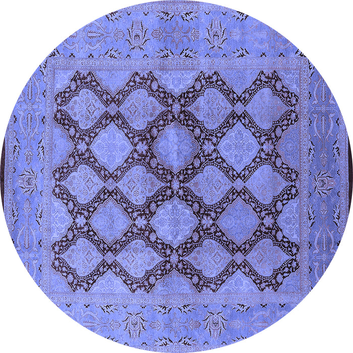 Round Machine Washable Oriental Blue Industrial Rug, wshurb3134blu