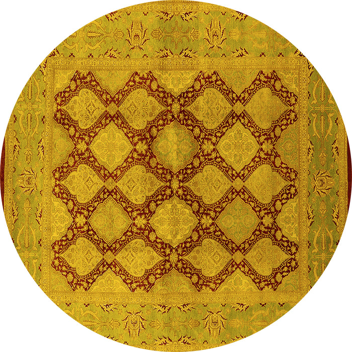 Round Machine Washable Oriental Yellow Industrial Rug, wshurb3134yw