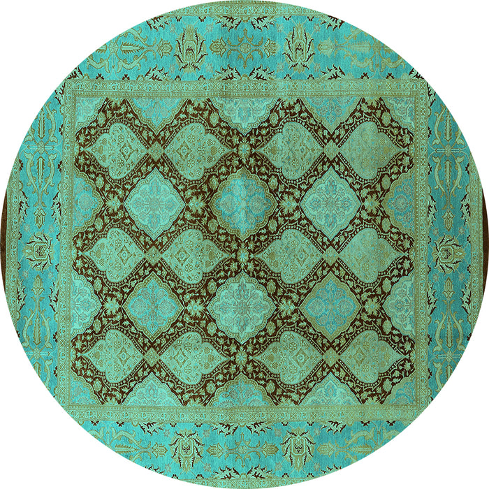Round Oriental Turquoise Industrial Rug, urb3134turq