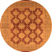 Round Machine Washable Oriental Orange Industrial Area Rugs, wshurb3134org