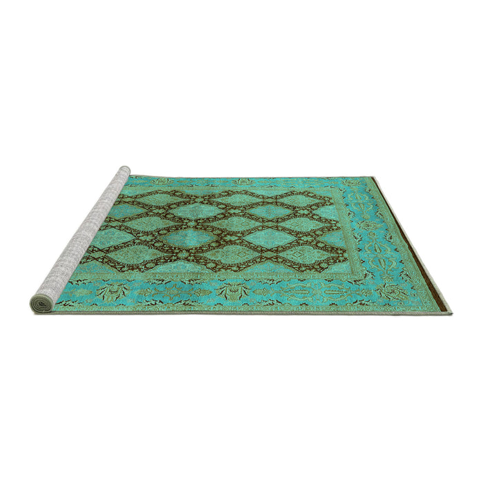 Sideview of Machine Washable Oriental Turquoise Industrial Area Rugs, wshurb3134turq