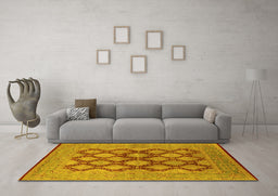 Machine Washable Oriental Yellow Industrial Rug in a Living Room, wshurb3134yw