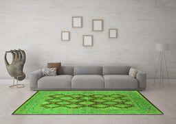 Machine Washable Oriental Green Industrial Area Rugs in a Living Room,, wshurb3134grn
